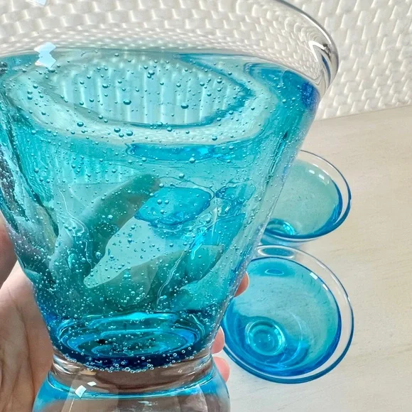 Anthropologie Blue Bubble Stemless Martini Glasses Set of 4 - Picture 10 of 12